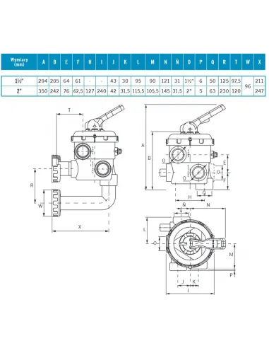 Zawór 6-drogowy boczny do filtra basenowego 1 i 1/2" Astral Pool 20569