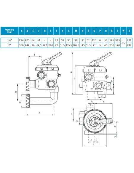 Zawór 6-drogowy boczny do filtra basenowego 1 i 1/2" Astral Pool 20569