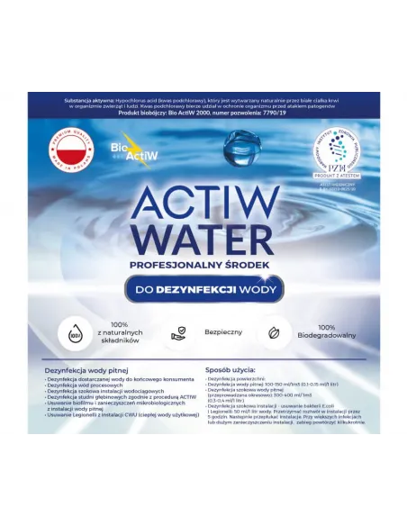 Aktiv Water prepatat biobójczy do dezynfekcji wody i powierzchni 20 l