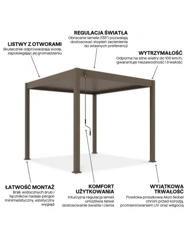 Pergola aluminium Orion 3 x 3m Taupe