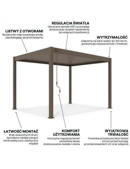 Pergola aluminium Orion 3x4m Taupe 4 nogi