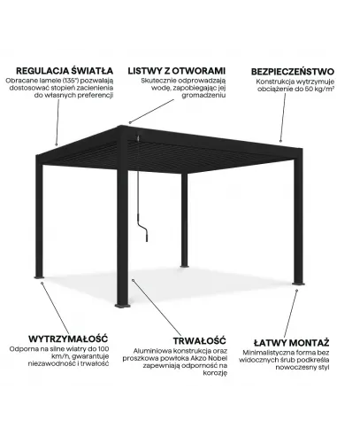 Pergola aluminium Orion 3,6x4m Anthracite 4 nogi