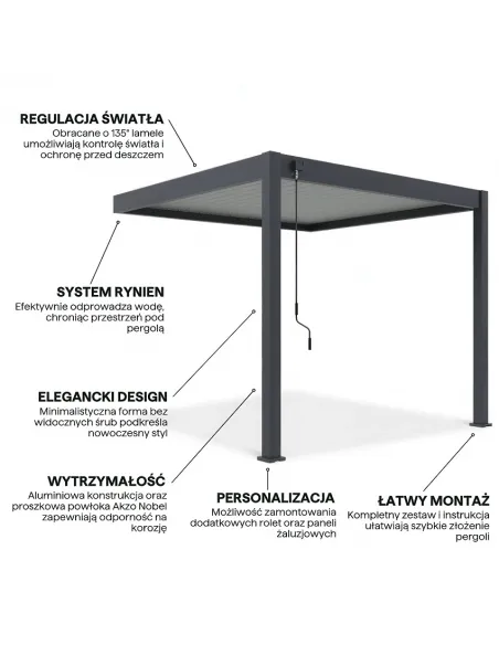 Pergola aluminium Orion 3 x 3m Anthracite/ Light grey przyścienna